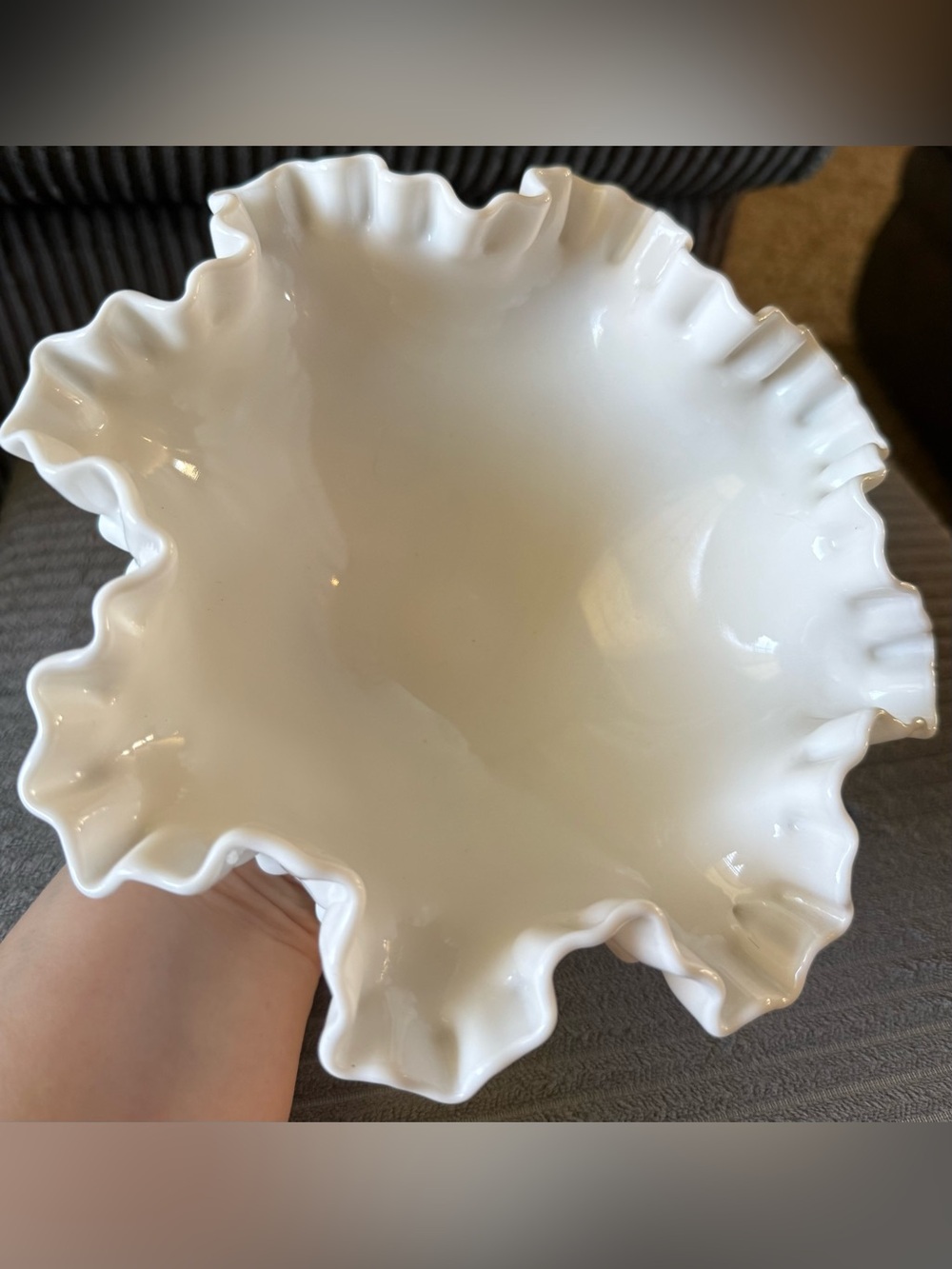 VTG Fenton Hobnail White Ruffled Milk Glass Bowl Candy Dish